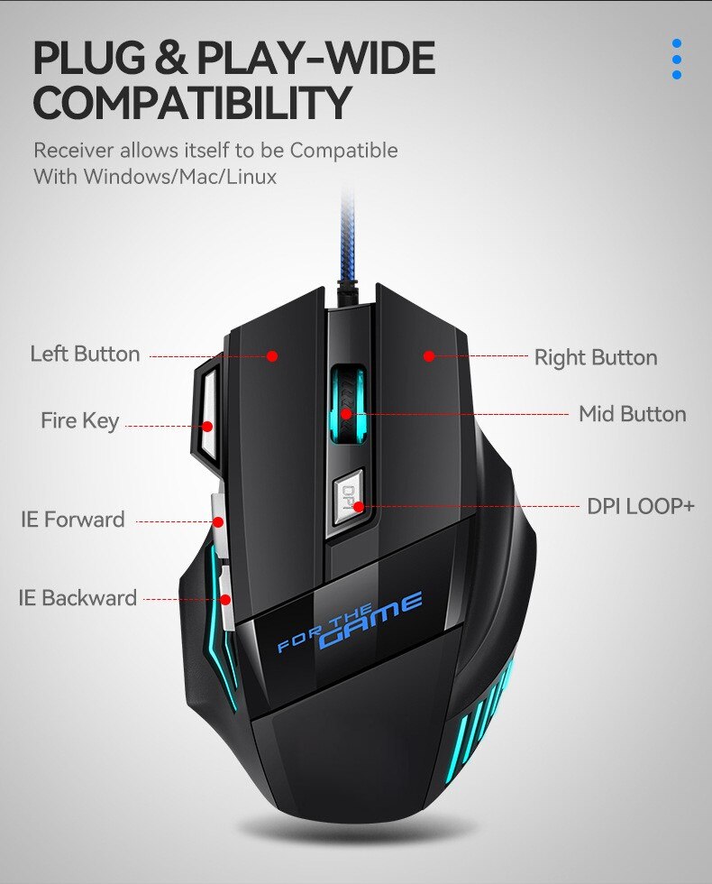 1pc new hyperspeed usb gaming mouse rgb backlit ergonomic gaming mice 7d esports wired mouse for laptop pc gamer details 2