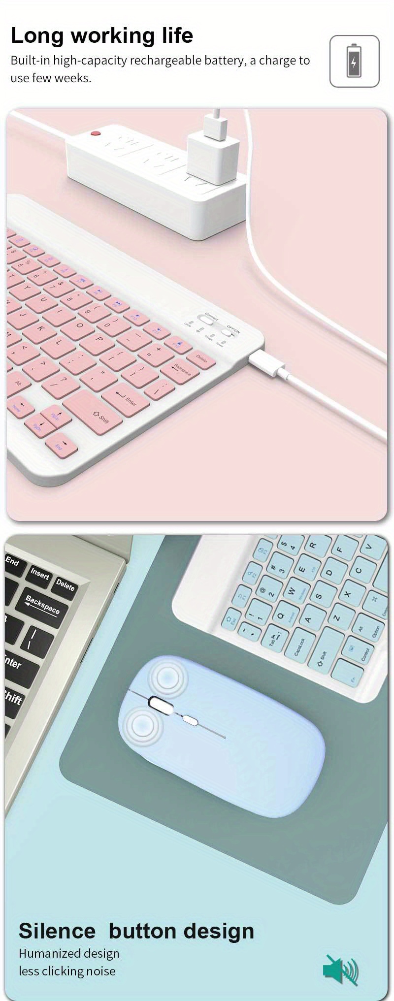 wireless keyboard and mouse set mini portable mute keyboard charging suitable for ipad tablet laptop office computer keyboard details 5