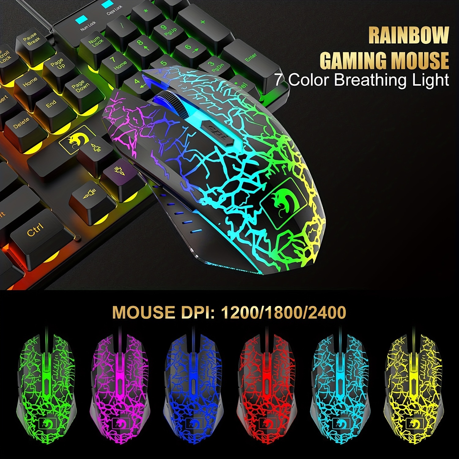 wired gaming keyboard and mouse headset combo rainbow led backlit wired keyboard over ear headphone with mic rainbow backlit gaming mice mouse pad for pc laptop mac ps4 xbox black details 4